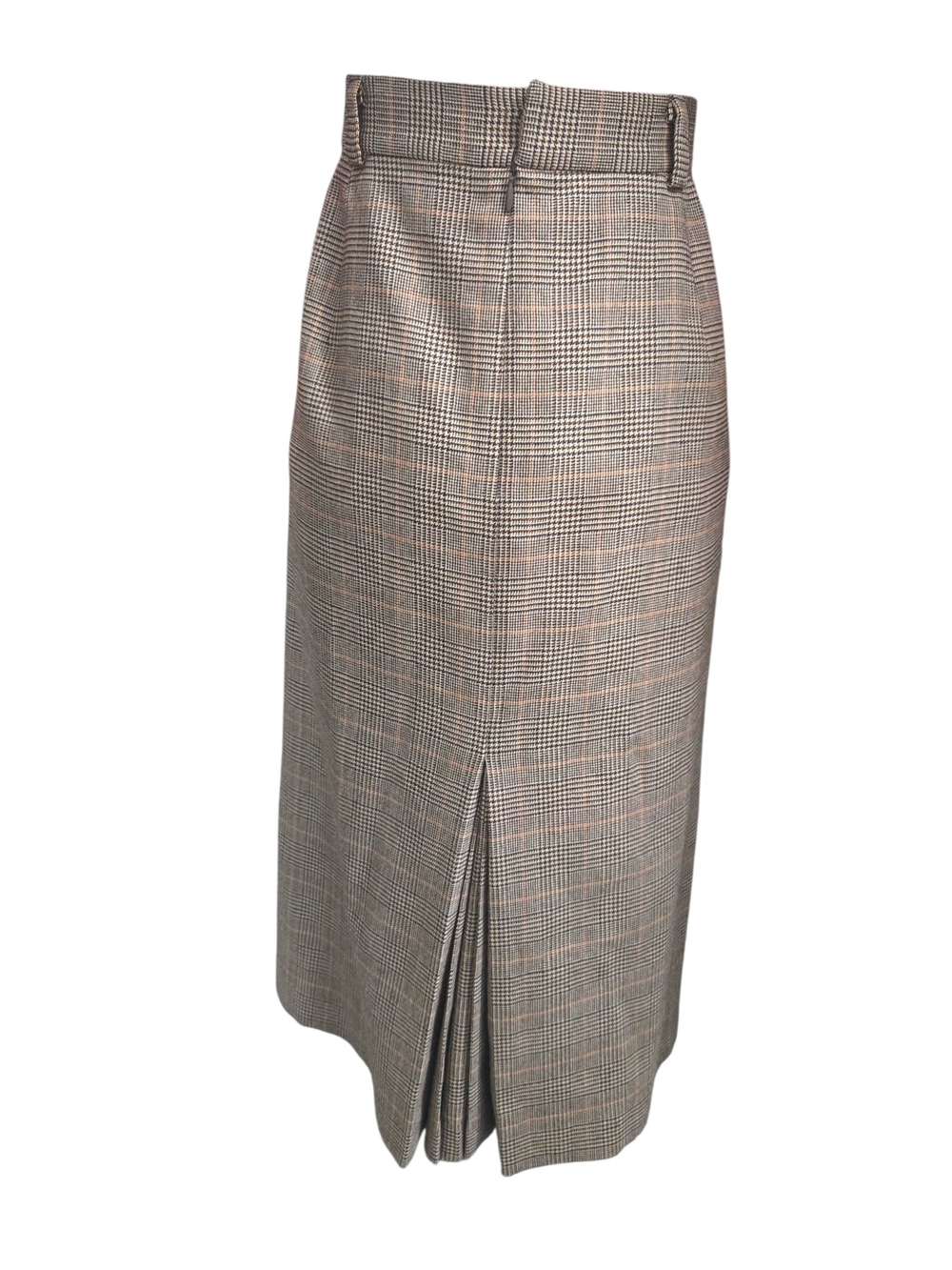 Ellen Tracy Plaid Midi Skirt in Beige and Black with Subtle Tan